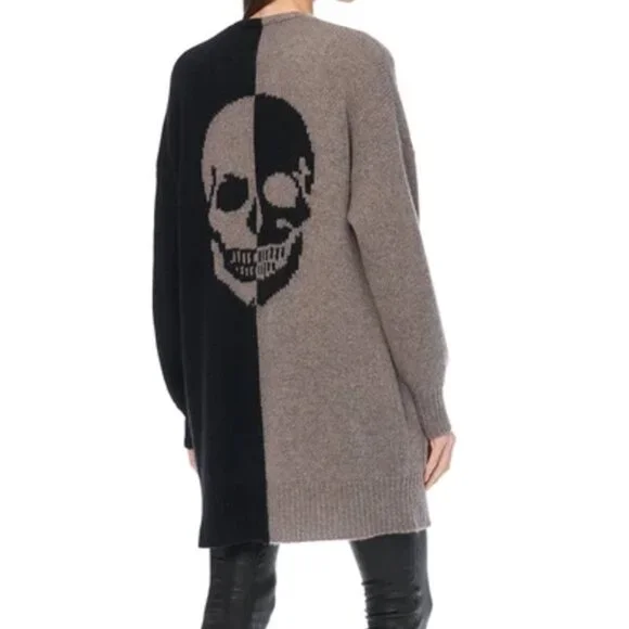 360 Cashmere Pyper Skull two-tone Cashmere Sweater Cardigan - Picture 1 of 16